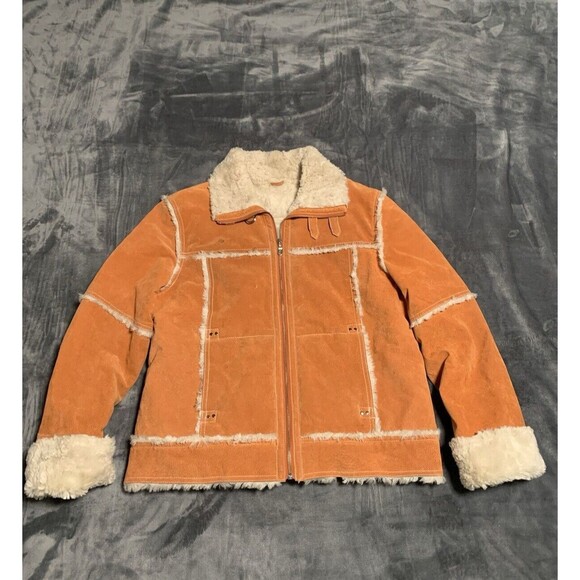 Wilsons Leather Jackets & Blazers - Vintage Wilsons Maxima Women Jacket XL Orange Zip Front Faux Fur Penny Lane Flaw